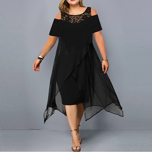 Women's Plus Size Holiday Dress Solid Color Crew Neck Mesh Short Sleeve Fall Winter Casual Midi Dress Daily Holiday Dress / Cotton / Lace
Women's Plus Size Holiday Dress Solid Color Crew Neck Mesh Short Sleeve Fall Winter Casual Midi Dress Daily Holiday Dress / Cotton / Lace
