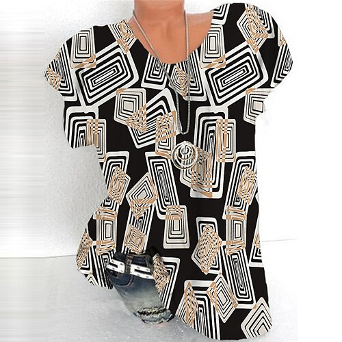 Women's Plus Size Tops T shirt Geometry Print Short Sleeve Crewneck Streetwear Daily Sports Cotton Spandex Jersey Spring Summer White Black
Women's Plus Size Tops T shirt Geometry Print Short Sleeve Crewneck Streetwear Daily Sports Cotton Spandex Jersey Spring Summer White Black