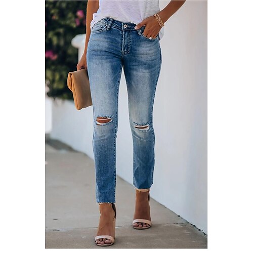 Women's Pants Trousers Jeans Distressed Jeans Denim Blue Mid Waist Fashion Casual Weekend Side Pockets Cut Out Micro-elastic Ankle-Length Comfort Plain S M L XL XXL
Women's Pants Trousers Jeans Distressed Jeans Denim Blue Mid Waist Fashion Casual Weekend Side Pockets Cut Out Micro-elastic Ankle-Length Comfort Plain S M L XL XXL