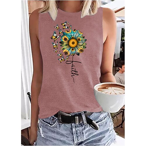 Women's Daily Holiday Going out Tank Top Graphic Butterfly Sunflower Sleeveless Print Round Neck Basic Tops Blue Purple Pink S
Women's Daily Holiday Going out Tank Top Graphic Butterfly Sunflower Sleeveless Print Round Neck Basic Tops Blue Purple Pink S