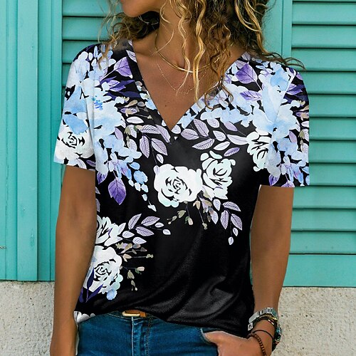 Women's Casual Holiday Weekend Floral Painting T shirt Tee Floral Short Sleeve Print V Neck Basic Tops Blue Purple Pink S / 3D Print
Women's Casual Holiday Weekend Floral Painting T shirt Tee Floral Short Sleeve Print V Neck Basic Tops Blue Purple Pink S / 3D Print
