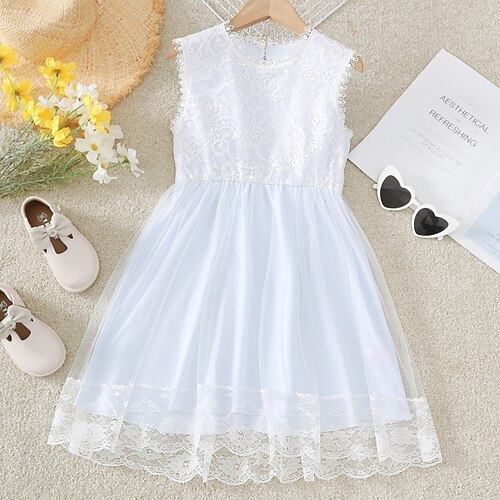 Kids Girls' Dress Solid Colored A Line Dress Above Knee Dress Sports & Outdoor Lace Sleeveless Cute Dress 4-12 Years Summer White
Kids Girls' Dress Solid Colored A Line Dress Above Knee Dress Sports & Outdoor Lace Sleeveless Cute Dress 4-12 Years Summer White