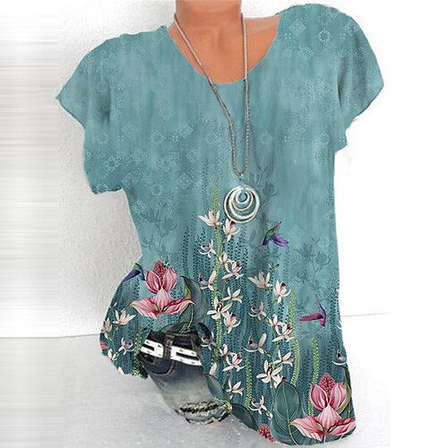 Women's Plus Size Tops T shirt Floral Print Short Sleeve Crewneck Streetwear Daily Sports Cotton Spandex Jersey Spring Summer Blue
Women's Plus Size Tops T shirt Floral Print Short Sleeve Crewneck Streetwear Daily Sports Cotton Spandex Jersey Spring Summer Blue