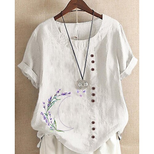 Chemise Femme Blanche Jaune Vert Claire Floral Imprimer Manche Courte du quotidien Vacances Col Rond Normal Standard S
Chemise Femme Blanche Jaune Vert Claire Floral Imprimer Manche Courte du quotidien Vacances Col Rond Normal Standard S