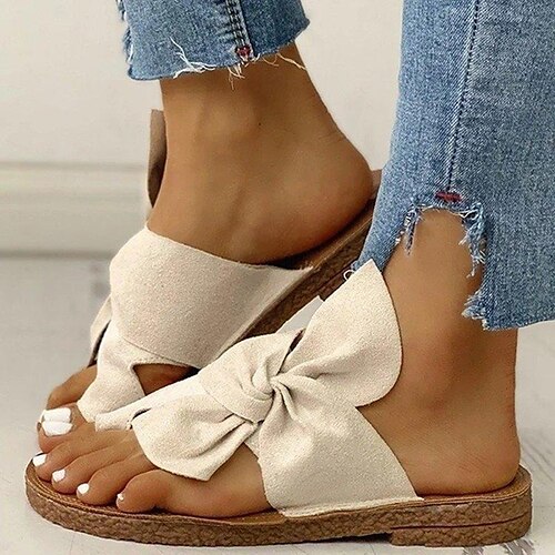 

Women's Sandals Orthopedic Sandals Bunion Sandals Puffy Sandals Corkys Sandals Daily Beach Summer Bowknot Flat Heel Round Toe Casual Sweet Faux Leather Loafer Solid Colored Almond Black White