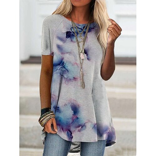 Women's T shirt Tee Blue Tie Dye Print Short Sleeve Daily Basic Round Neck Long 3D Printed S
Women's T shirt Tee Blue Tie Dye Print Short Sleeve Daily Basic Round Neck Long 3D Printed S