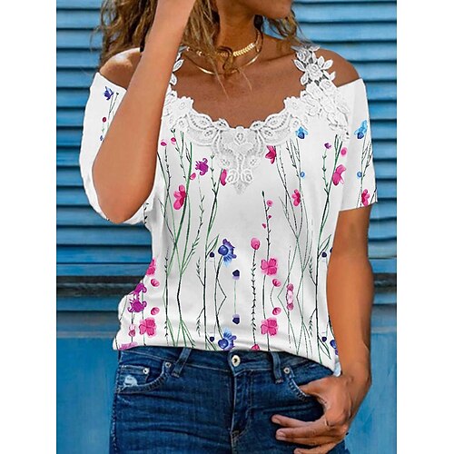 Women's Daily Floral T shirt Tee Floral Short Sleeve Lace Trims Print Off Shoulder Basic Tops Fuchsia S / 3D Print
Women's Daily Floral T shirt Tee Floral Short Sleeve Lace Trims Print Off Shoulder Basic Tops Fuchsia S / 3D Print