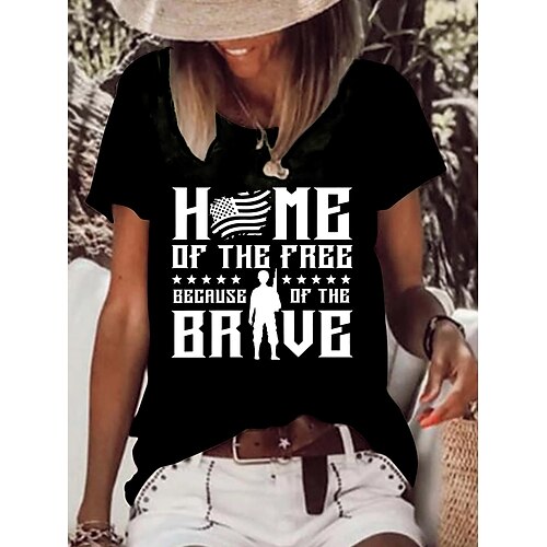 Women's T shirt Tee Green Blue Pink Text American Flag Print Short Sleeve Casual Weekend Basic Round Neck Regular Painting S
Women's T shirt Tee Green Blue Pink Text American Flag Print Short Sleeve Casual Weekend Basic Round Neck Regular Painting S