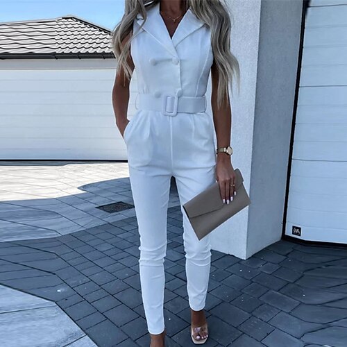 Women's Jumpsuit Button Pocket Solid Color Shirt Collar Elegant Party Work Regular Fit Sleeveless Beige White S M L Spring
Women's Jumpsuit Button Pocket Solid Color Shirt Collar Elegant Party Work Regular Fit Sleeveless Beige White S M L Spring