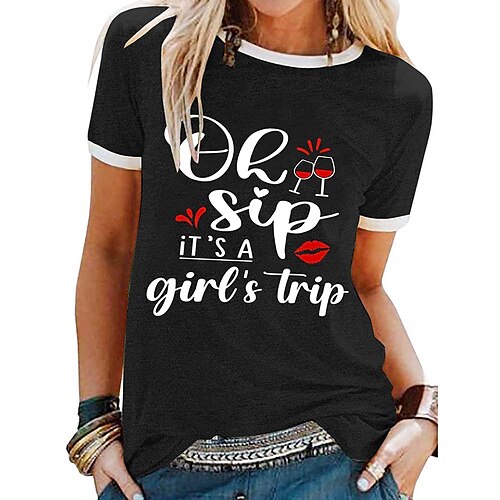 Women's Casual Weekend Painting T shirt Tee Color Block Text Lip Short Sleeve Print Round Neck Basic Tops Green Black Blue S
Women's Casual Weekend Painting T shirt Tee Color Block Text Lip Short Sleeve Print Round Neck Basic Tops Green Black Blue S
