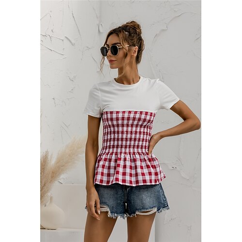Women's Casual Weekend Painting T shirt Tee Plaid Short Sleeve Print Round Neck Basic Tops Green Black Blue S
Women's Casual Weekend Painting T shirt Tee Plaid Short Sleeve Print Round Neck Basic Tops Green Black Blue S