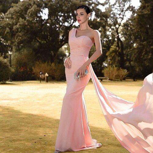 Mermaid / Trumpet Evening Dresses Empire Dress Engagement Sweep / Brush Train Sleeveless One Shoulder Stretch Chiffon with Draping Pure Color 2022 / Prom
Mermaid / Trumpet Evening Dresses Empire Dress Engagement Sweep / Brush Train Sleeveless One Shoulder Stretch Chiffon with Draping Pure Color 2022 / Prom
