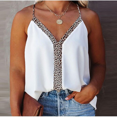 Women's Plus Size Tops Camisole Leopard Backless Print Sleeveless One Shoulder Sexy Streetwear Daily Vacation Polyester Spring Summer White Black / V Neck / V Neck
Women's Plus Size Tops Camisole Leopard Backless Print Sleeveless One Shoulder Sexy Streetwear Daily Vacation Polyester Spring Summer White Black / V Neck / V Neck