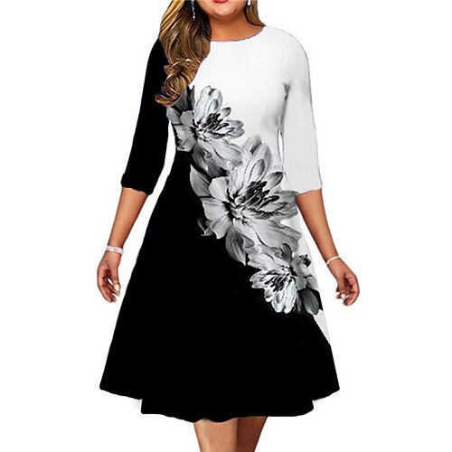 Women's Plus Size Holiday Dress Floral Crew Neck Print 3/4 Length Sleeve Spring Fall Work Midi Dress Daily Vacation Dress
Women's Plus Size Holiday Dress Floral Crew Neck Print 3/4 Length Sleeve Spring Fall Work Midi Dress Daily Vacation Dress