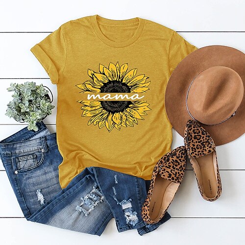 Women's Casual Weekend Floral Painting T shirt Tee Text Sunflower Short Sleeve Print Round Neck Basic Tops White Black Purple S
Women's Casual Weekend Floral Painting T shirt Tee Text Sunflower Short Sleeve Print Round Neck Basic Tops White Black Purple S