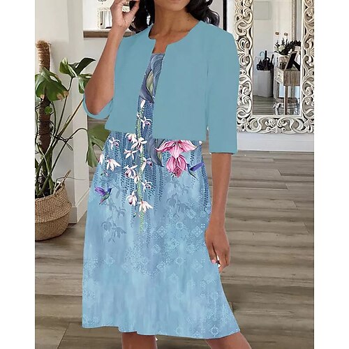 Women's Dress Set Two Piece Dress Midi Dress Light Blue Half Sleeve Floral Ruched Fall Spring Autumn Crew Neck 2022 S M L XL XXL 3XL
Women's Dress Set Two Piece Dress Midi Dress Light Blue Half Sleeve Floral Ruched Fall Spring Autumn Crew Neck 2022 S M L XL XXL 3XL