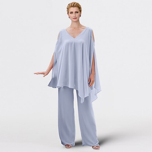 Todelt Buksedrakt Kjole til brudens mor Plusstørrelse Elegant V-hals Gulvlengde Chiffon Ermeløs med Paljett 2023
Todelt Buksedrakt Kjole til brudens mor Plusstørrelse Elegant V-hals Gulvlengde Chiffon Ermeløs med Paljett 2023