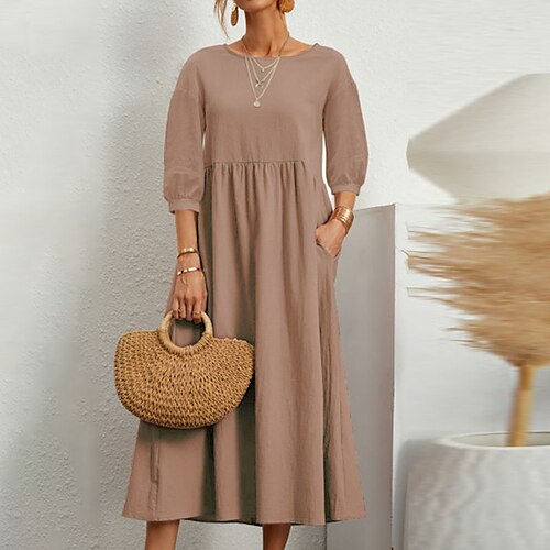 Women's Casual Dress Linen Dress Swing Dress Midi Dress Green Pink Brown Half Sleeve Pure Color Ruched Winter Fall Autumn Crew Neck Weekend Loose Fit 2022 S M L XL XXL
Women's Casual Dress Linen Dress Swing Dress Midi Dress Green Pink Brown Half Sleeve Pure Color Ruched Winter Fall Autumn Crew Neck Weekend Loose Fit 2022 S M L XL XXL
