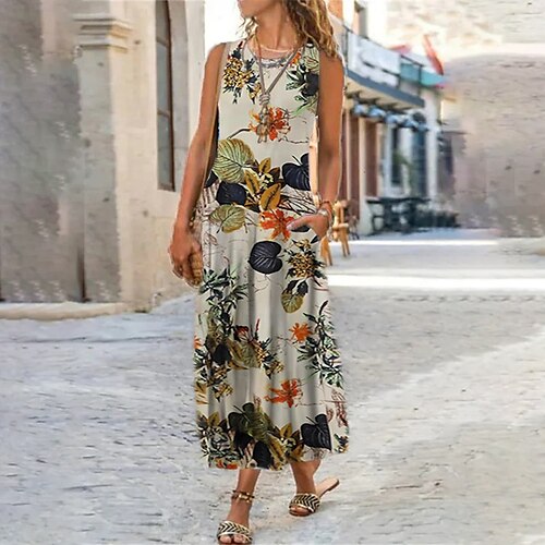 Women's Shift Dress Maxi long Dress White Beige Sleeveless Floral Print Spring Summer U Neck Casual Vacation 2022 S M L XL XXL 3XL
Women's Shift Dress Maxi long Dress White Beige Sleeveless Floral Print Spring Summer U Neck Casual Vacation 2022 S M L XL XXL 3XL