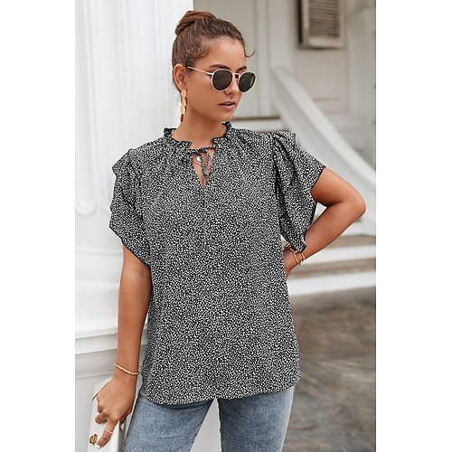Women's Shirt Blouse Black Pink Green Leopard Lace up Ruffle Short Sleeve Daily Weekend Streetwear Casual V Neck Regular S
Women's Shirt Blouse Black Pink Green Leopard Lace up Ruffle Short Sleeve Daily Weekend Streetwear Casual V Neck Regular S