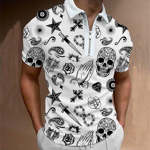 Men's Collar Polo Shirt Golf Shirt Skull Turndown White Outdoor Street Short Sleeve Zipper Clothing Apparel Fashion Casual Breathable Comfortable
Men's Collar Polo Shirt Golf Shirt Skull Turndown White Outdoor Street Short Sleeve Zipper Clothing Apparel Fashion Casual Breathable Comfortable