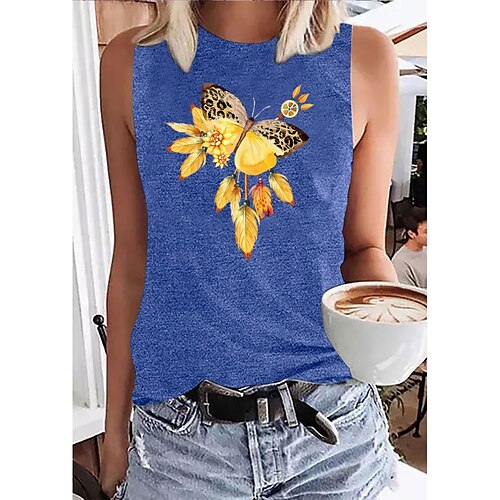 Women's Daily Holiday Going out Butterfly Tank Top Graphic Butterfly Feather Sleeveless Print Round Neck Basic Tops Blue Purple Pink S
Women's Daily Holiday Going out Butterfly Tank Top Graphic Butterfly Feather Sleeveless Print Round Neck Basic Tops Blue Purple Pink S