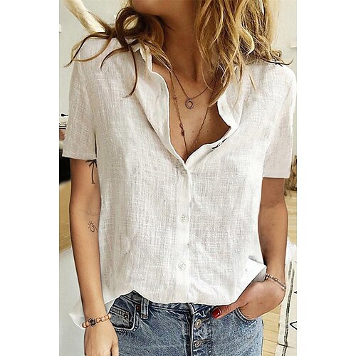 Women's Blouse Shirt Blue Pink Khaki Plain Button Short Sleeve Daily Weekend Streetwear Casual Shirt Collar Regular S
Women's Blouse Shirt Blue Pink Khaki Plain Button Short Sleeve Daily Weekend Streetwear Casual Shirt Collar Regular S