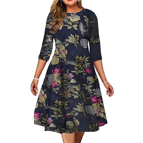 Women's Plus Size Holiday Dress Floral Crew Neck Print 3/4 Length Sleeve Fall Spring Work Midi Dress Daily Vacation Dress
Women's Plus Size Holiday Dress Floral Crew Neck Print 3/4 Length Sleeve Fall Spring Work Midi Dress Daily Vacation Dress