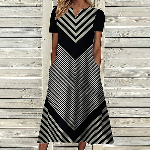 Women's Casual Dress Midi Dress Black Short Sleeve Geometric Pocket Spring Summer V Neck 2022 S M L XL XXL 3XL
Women's Casual Dress Midi Dress Black Short Sleeve Geometric Pocket Spring Summer V Neck 2022 S M L XL XXL 3XL