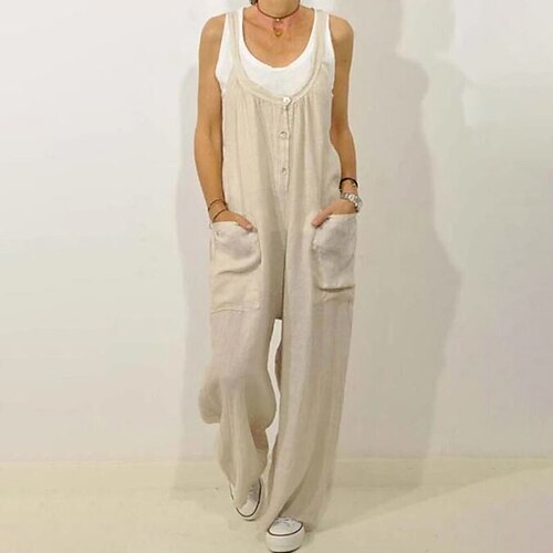 Women's Jumpsuit Button Pocket Solid Color U Neck Streetwear Street Daily Regular Fit Sleeveless Khaki Black S M L Spring
Women's Jumpsuit Button Pocket Solid Color U Neck Streetwear Street Daily Regular Fit Sleeveless Khaki Black S M L Spring