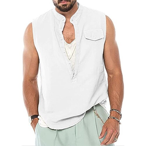 Men's Shirt Solid Color Stand Collar Casual Daily Button-Down Sleeveless Tops Casual Classic Breathable White Black Beige
Men's Shirt Solid Color Stand Collar Casual Daily Button-Down Sleeveless Tops Casual Classic Breathable White Black Beige