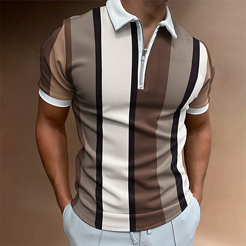 Men's Golf Shirt Print Striped Turndown Casual Daily Zipper Print Short Sleeve Tops Casual Fashion Breathable Comfortable Brown Summer Shirt
Men's Golf Shirt Print Striped Turndown Casual Daily Zipper Print Short Sleeve Tops Casual Fashion Breathable Comfortable Brown Summer Shirt