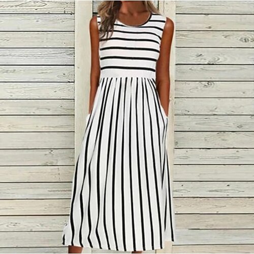 Women's Casual Dress Midi Dress White Sleeveless Striped Ruched Spring Summer Crew Neck Weekend 2022 S M L XL XXL 3XL
Women's Casual Dress Midi Dress White Sleeveless Striped Ruched Spring Summer Crew Neck Weekend 2022 S M L XL XXL 3XL