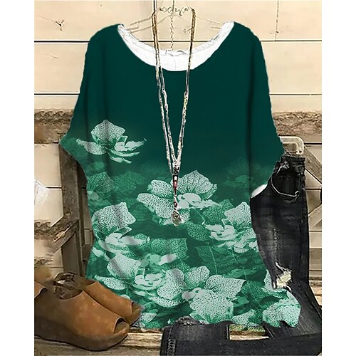 Women's Plus Size Tops Blouse Shirt Floral Print Short Sleeve Crewneck Streetwear Daily Sports Cotton Spandex Jersey Spring Summer Green Blue
Women's Plus Size Tops Blouse Shirt Floral Print Short Sleeve Crewneck Streetwear Daily Sports Cotton Spandex Jersey Spring Summer Green Blue