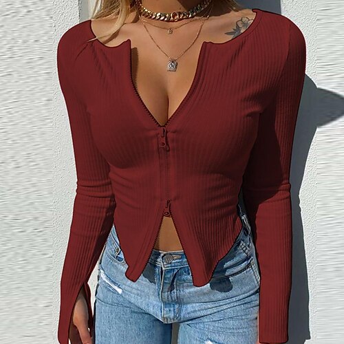 Women's Casual Weekend T shirt Tee Plain Long Sleeve Zipper Round Neck Basic Tops Slim White Black Gray S
Women's Casual Weekend T shirt Tee Plain Long Sleeve Zipper Round Neck Basic Tops Slim White Black Gray S