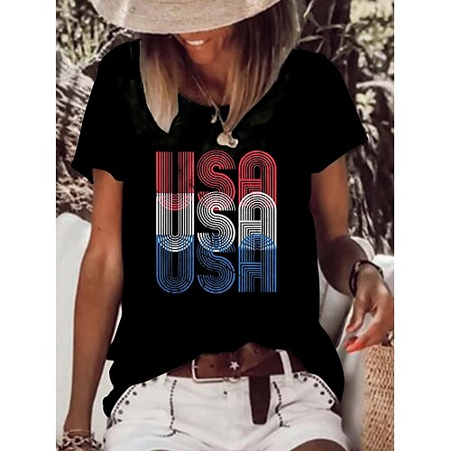 Women's Casual Weekend Painting T shirt Tee USA Short Sleeve Print Round Neck Basic Tops Green White Black S
Women's Casual Weekend Painting T shirt Tee USA Short Sleeve Print Round Neck Basic Tops Green White Black S