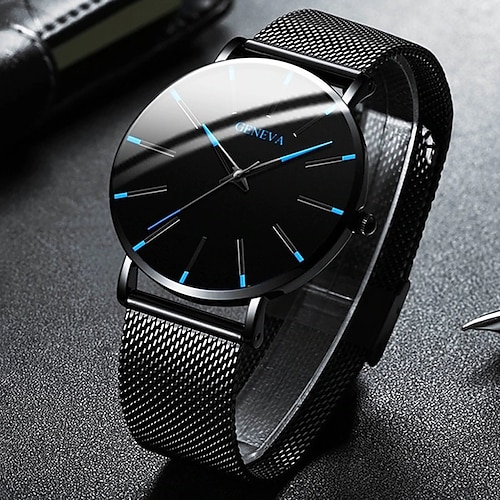 

Geneva Quartz Watch for Men Minimalist Ultra Thin Stainless Steel Watch Stylish Men's Watch Business Casual Quartz Watch