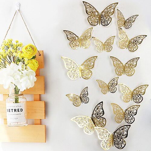 4sets 12Pcs/Set 3D Hollow Butterfly Wall Sticker Gold Silver Wedding Decoration Living Room Home Decor Butterflies Decal Stickers
4sets 12Pcs/Set 3D Hollow Butterfly Wall Sticker Gold Silver Wedding Decoration Living Room Home Decor Butterflies Decal Stickers