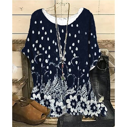 Women's Plus Size Tops Blouse Shirt Floral Print Short Sleeve Crewneck Streetwear Daily Sports Cotton Spandex Jersey Spring Summer Blue Wine
Women's Plus Size Tops Blouse Shirt Floral Print Short Sleeve Crewneck Streetwear Daily Sports Cotton Spandex Jersey Spring Summer Blue Wine