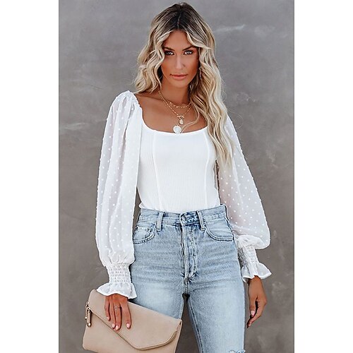 Women's Daily Weekend Blouse Shirt Plain Long Sleeve U Neck Casual Streetwear Tops White Blue S
Women's Daily Weekend Blouse Shirt Plain Long Sleeve U Neck Casual Streetwear Tops White Blue S