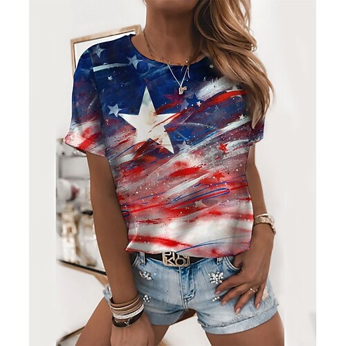 Women's Casual Weekend Independence Day Painting T shirt Tee Stars and Stripes Short Sleeve Print Round Neck Basic Tops Navy Blue S / 3D Print
Women's Casual Weekend Independence Day Painting T shirt Tee Stars and Stripes Short Sleeve Print Round Neck Basic Tops Navy Blue S / 3D Print