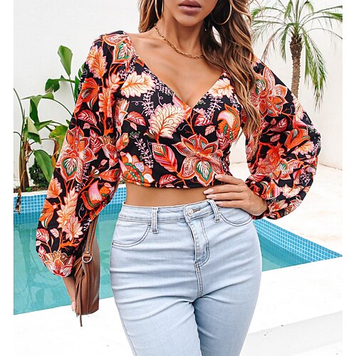 Women's Casual Daily Holiday Blouse Floral Long Sleeve Patchwork V Neck Casual Streetwear Beach Tops Lantern Sleeve White Black Red S
Women's Casual Daily Holiday Blouse Floral Long Sleeve Patchwork V Neck Casual Streetwear Beach Tops Lantern Sleeve White Black Red S