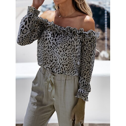 Women's Daily Weekend Blouse Shirt Leopard Long Sleeve Off Shoulder Ruffle Print Off Shoulder Casual Streetwear Tops Brown S / 3D Print
Women's Daily Weekend Blouse Shirt Leopard Long Sleeve Off Shoulder Ruffle Print Off Shoulder Casual Streetwear Tops Brown S / 3D Print