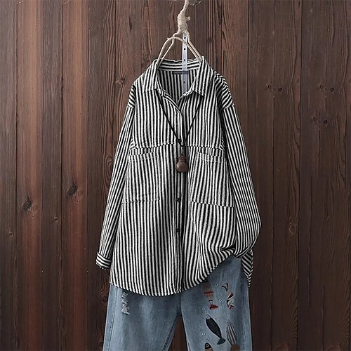 Women's Plus Size Tops Shirt Striped Patchwork Long Sleeve Shirt Collar Basic Daily Weekend Cotton Fall Spring Red Black / Loose Fit
Women's Plus Size Tops Shirt Striped Patchwork Long Sleeve Shirt Collar Basic Daily Weekend Cotton Fall Spring Red Black / Loose Fit