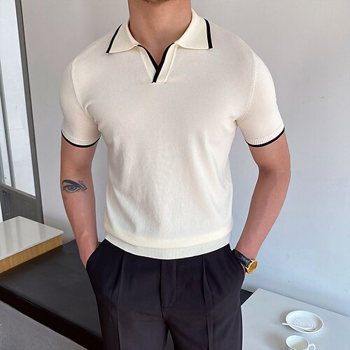 Men's Collar Polo Shirt Knit Polo Sweater Golf Shirt Striped V Neck Beige Hot Stamping Outdoor Street Short Sleeve Clothing Apparel Cotton Fashion Casual Breathable Comfortable / Summer / Summer
Men's Collar Polo Shirt Knit Polo Sweater Golf Shirt Striped V Neck Beige Hot Stamping Outdoor Street Short Sleeve Clothing Apparel Cotton Fashion Casual Breathable Comfortable / Summer / Summer