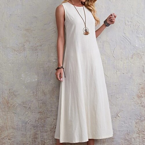 Mujer Vestido de lino de algodón Vestido de una línea Vestido largo maxi Mezcla de Algodón Casual Exterior Diario Vacaciones Cuello Barco Frunce Sin Mangas Verano Primavera 2023 Ajuste regular Blanco
Mujer Vestido de lino de algodón Vestido de una línea Vestido largo maxi Mezcla de Algodón Casual Exterior Diario Vacaciones Cuello Barco Frunce Sin Mangas Verano Primavera 2023 Ajuste regular Blanco