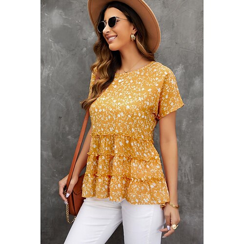 Women's Daily Weekend Floral Blouse Peplum Shirt Floral Short Sleeve Flowing tunic Print Round Neck Casual Streetwear Tops Yellow S / 3D Print
Women's Daily Weekend Floral Blouse Peplum Shirt Floral Short Sleeve Flowing tunic Print Round Neck Casual Streetwear Tops Yellow S / 3D Print
