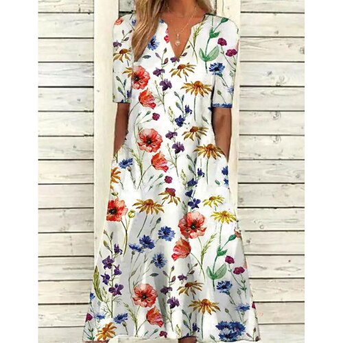 Women's Casual Dress Midi Dress White Half Sleeve Floral Ruched Spring Summer V Neck Modern 2022 S M L XL XXL 3XL
Women's Casual Dress Midi Dress White Half Sleeve Floral Ruched Spring Summer V Neck Modern 2022 S M L XL XXL 3XL