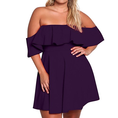 Women's Plus Size Holiday Dress Solid Color Off Shoulder Ruffle Short Sleeve Spring Summer Work Sexy Short Mini Dress Back to School Holiday Dress
Women's Plus Size Holiday Dress Solid Color Off Shoulder Ruffle Short Sleeve Spring Summer Work Sexy Short Mini Dress Back to School Holiday Dress