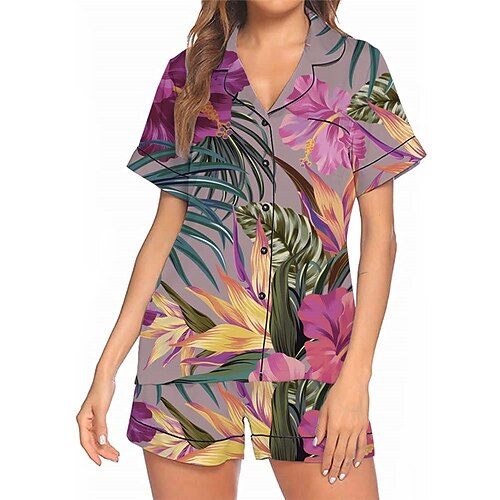 Women's Pajamas Sets Nighty Flower Fashion Comfort Home Bed Polyester Lapel Short Sleeve Shirt Shorts Button Spring Summer Black Blue / Buckle
Women's Pajamas Sets Nighty Flower Fashion Comfort Home Bed Polyester Lapel Short Sleeve Shirt Shorts Button Spring Summer Black Blue / Buckle